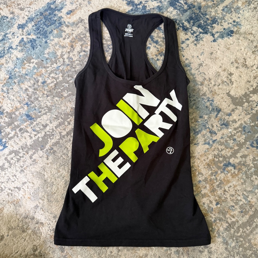 Zumba Fitness Join The Party Racerback Tank Top Black Lime Green Womens Medium